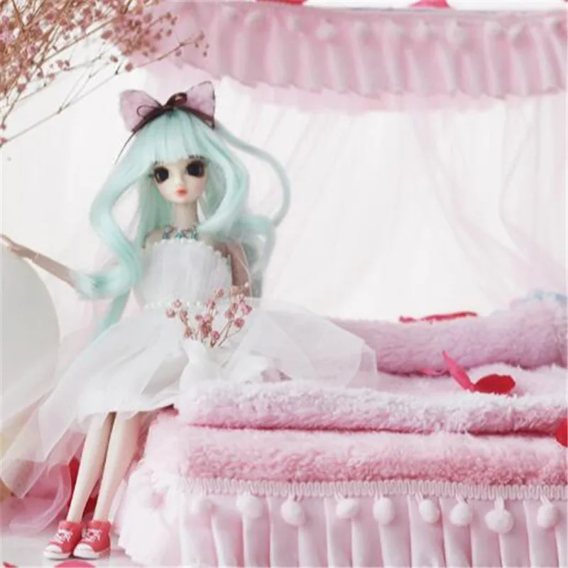 

CXZYKING Accessories Furniture For Pink Bed+Bed Sheet+Quilt Cover+Pillow Play House Toys For Girls Doll Accessory