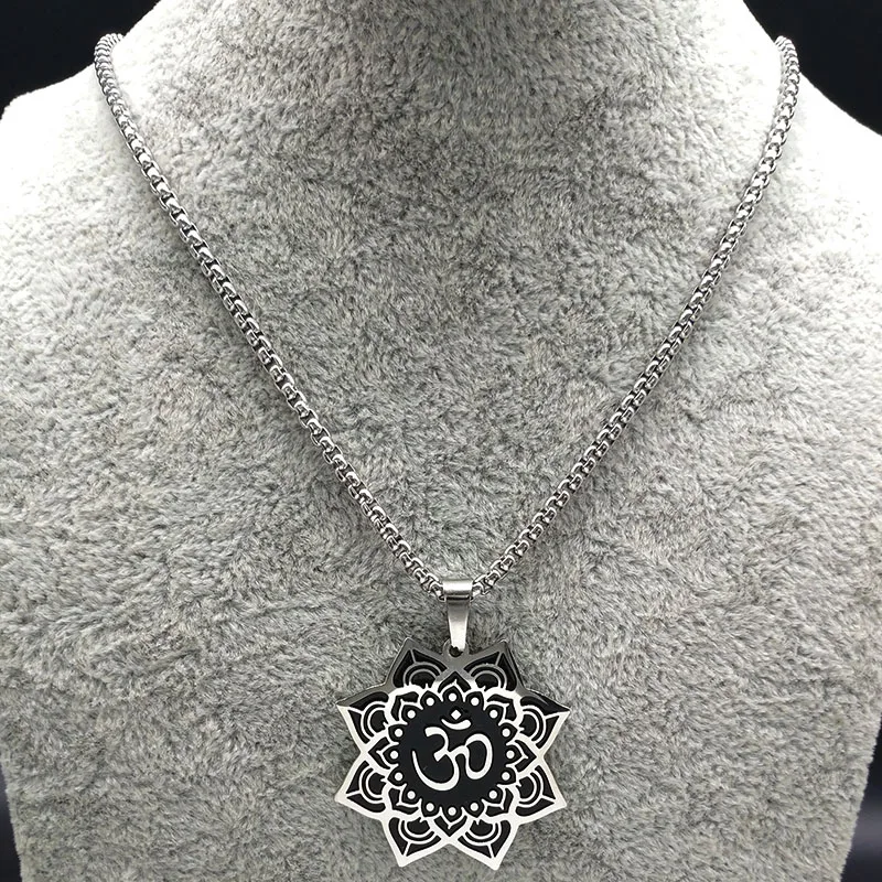 Модное женское ожерелье из нержавеющей стали для йоги и лотоса, черного и серебристого цветов, ювелирные изделия-ожерелья N18314