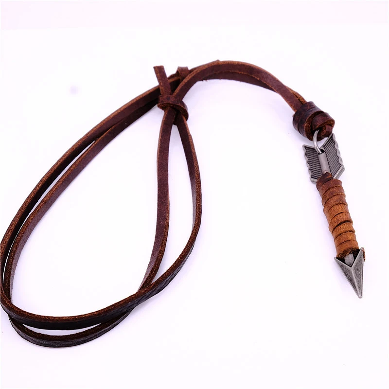 NIUYITID Arrow Pendant Necklace Men Brown 100% Genuine Leather Necklace Jewelry Adjustable Male Vintage Collier Kolye  (5)