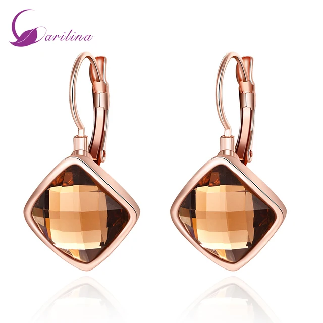 2018 Trendy Earrings Lab Brown Crystal Rose Gold Clip 2018 Trendy Earrings Lab Brown Crystal Rose Gold Clip Fashion Jewelry For Women E2026