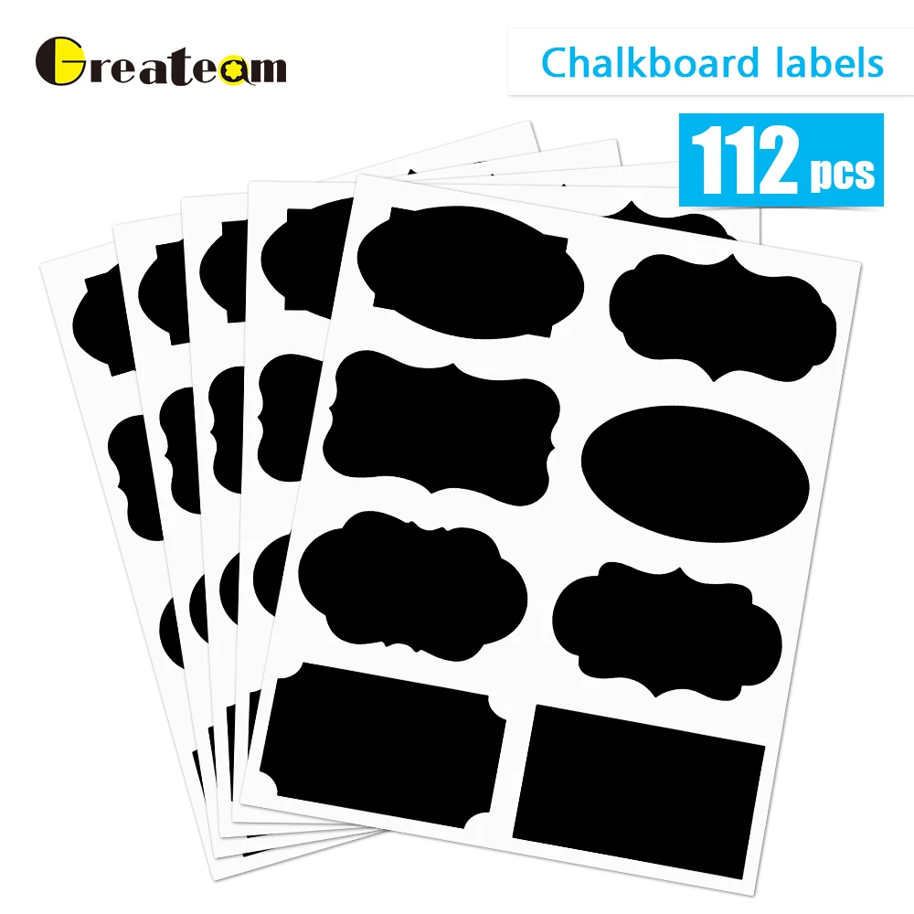 

Greateam 112PCS Chalkboard Kitchen Spice Label Stickers Home Jam Jar Bottle Tags Blackboard Labels Stickers With Marker Pen