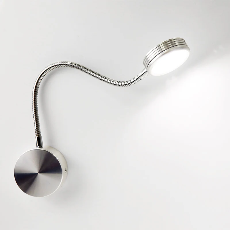 

6W Silver Flexible Hose LED Modern Wall Lamp 30CM Arm Light LED Mirror Light Bedside Reading Light Living Direction Adjustable