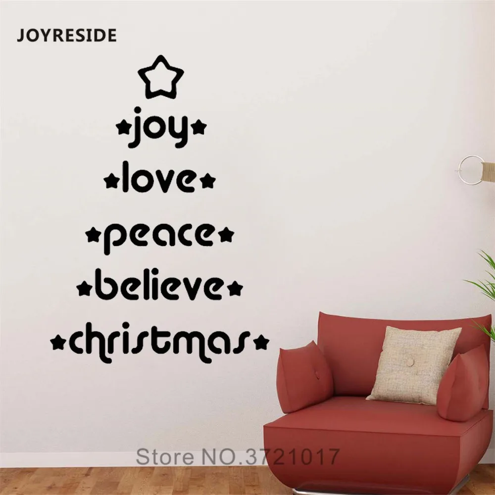 Joyreside Christmas Tree Wall Sticker Joy Love Peace Decals Vinyl Bedroom Living Room Home Interior Decoration Art Mural A1417 Wall Stickers Aliexpress