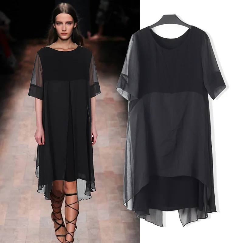 

L-5XL Plus Size Casual Women Chiffon Dresses 2019 Summer Fashion 2 Piece Sets Loose Dress Vestidos Elegant Dress Female Clothing