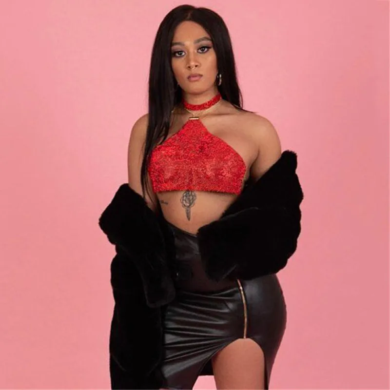

Shiny Rhinestones Triangle Tank Top Women Backless Halter Sleeveless Crop Tops 2019 Summer Top Party Club Top Rave Festival Tops