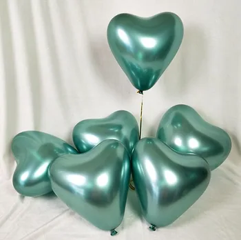 

10pcs 12inch Green Metal Pearl heart Latex Balloons Thick Chrome Metallic Inflatable Air Balls Globos Birthday Party Decor