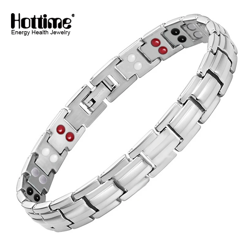 

Hottime elegant Magnetic Healing Bracelet & Bangle Double Row 4 IN 1 Energy Titanium Steel Jewelry For Women Silver accessories