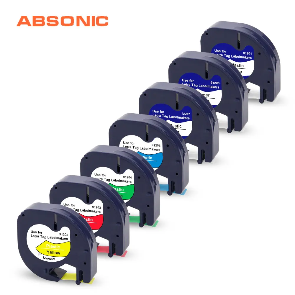 Absonic 7 пакет 91201 совместимый Dymo LetraTag клейкие ленты 12 мм 91330 16952 91331 91332 Смешанные цветная этикетка кассета для Dymo LetraTag lt-100h