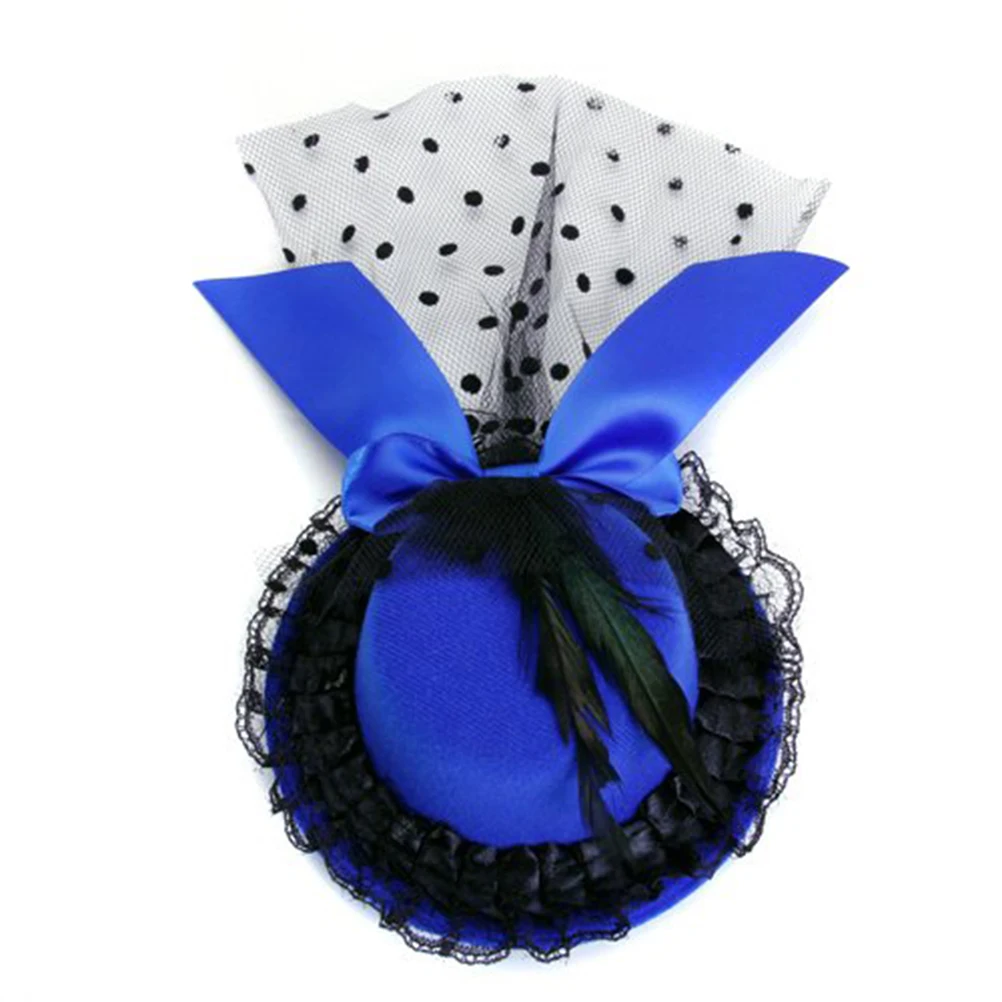 Нежные женские дамы бантом Декор зажим для волос перо чародей Бурлеск панк мини-топ шляпа(черный - Цвет: Синий