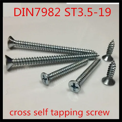 

500pcs/lot DIN7982 ST3.5-19 Steel With Zinc Plus Hard Cross Recessed Phillips Flat Head Countersunk Self Tapping Screw