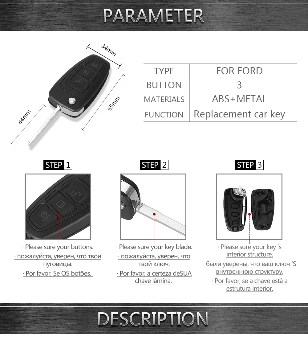 KEYYOU 3 кнопки откидной складной пульт дистанционного ключа оболочки для Ford Focus Fiesta 2013 Fob чехол с HU101 лезвие