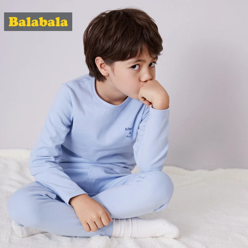 

Balabala Boys 2-Piece Solid Color Snug Fit Cotton Pjs Long Sleeved Crewneck Shirt + Pull-on Pants Set Teenage Boy Pajama Set