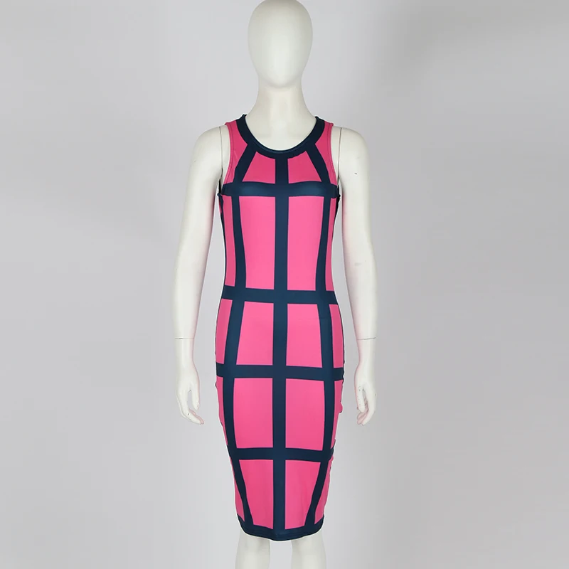 Kostlich Summer Dress New Fashion Women O-Neck Sleeveless Plaid Sexy Bodycon Mini Dress Plus Size Party Night Club Wear Vestidos (10)