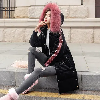 

2018 Winter Jacket Light Blue Women Plus Size Long Coat Newest Womens Fashion Parka Clothes Vintage Overcoat Maomaokong Kawaii