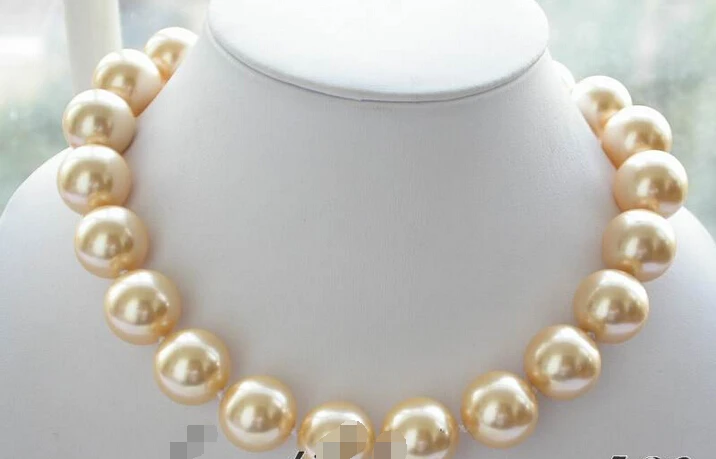 

Free shipping >>>>>z3001 17" 18mm round gold south sea shell pearl necklace