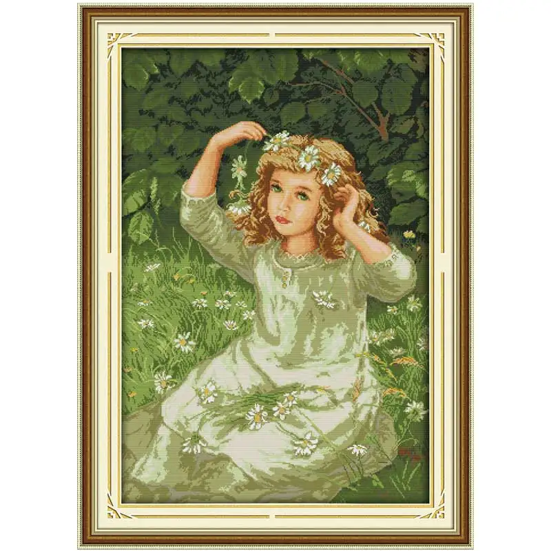 

The girl with Garland Counted Cross Stitch 11CT 14CT Cross Stitch Set Wholesale Cross-stitch Kit Embroidery Needlework
