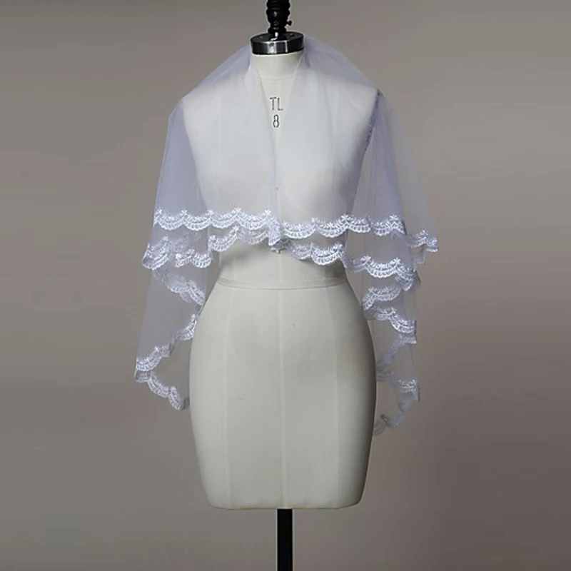 Special Offer Two Layers Veils White Ivory Bridal Veil 2017 With Combo Short Tulle Lace Edge Wedding Veil Accessories Veil Cheap