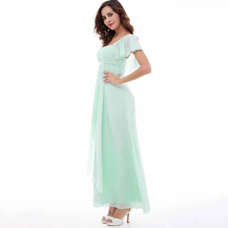 Dressv Мятное длинное вечернее платье недорогое с коротким рукавом и квадратным