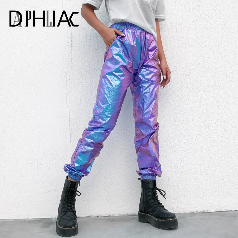 

Streetwear Women's Pants Bright Colorful High Elastic Waist Harem Pencil Trousers Skinny Regular Hip Hop Female Pant Bottom