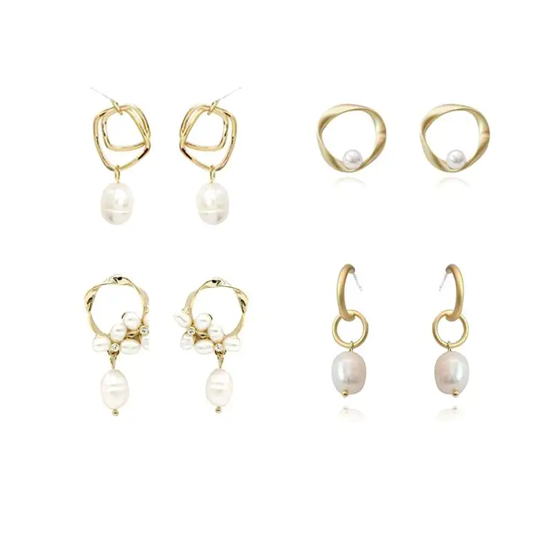 

2019 Japan Korea New Trendy Irregular Natural Freshwater Pearls Drop Earrings For Women Fashion Jewelry Gold Color Circle Brinco