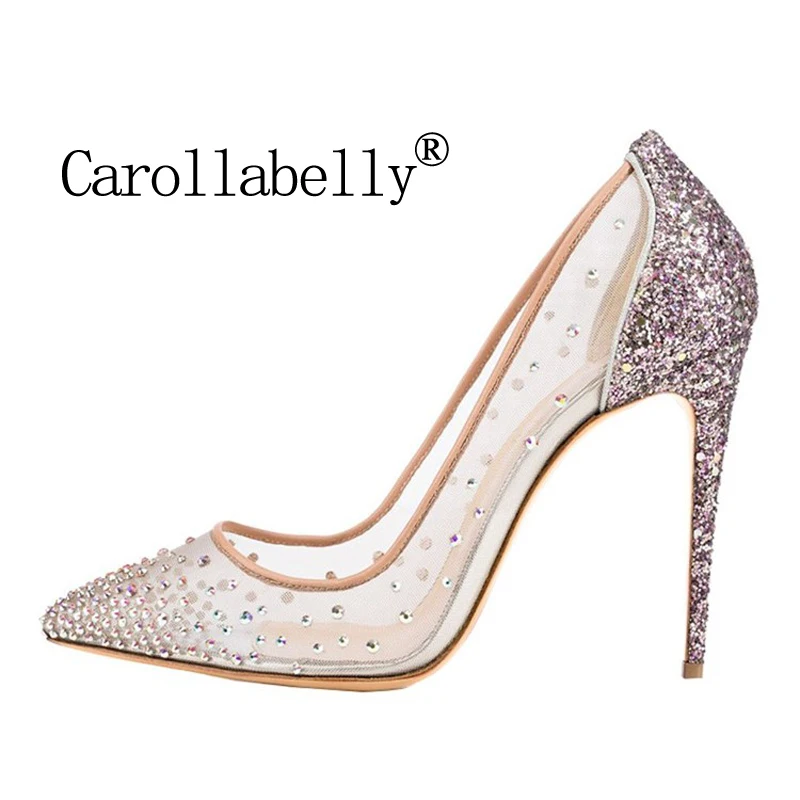 Carollabelly/Брендовая обувь; шикарные пикантные дизайнерские туфли-лодочки с острым носком; женские вечерние туфли на высоком каблуке-шпильке из сетчатого материала; свадебные туфли на тонком каблуке