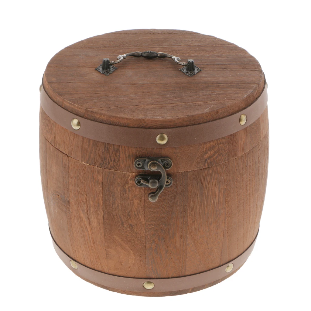 Vintage Big Wood Barrel Tea Caddy Airtight Sealed Tea Leaves Tin Canister Kitchen Food Storage Jar Container
