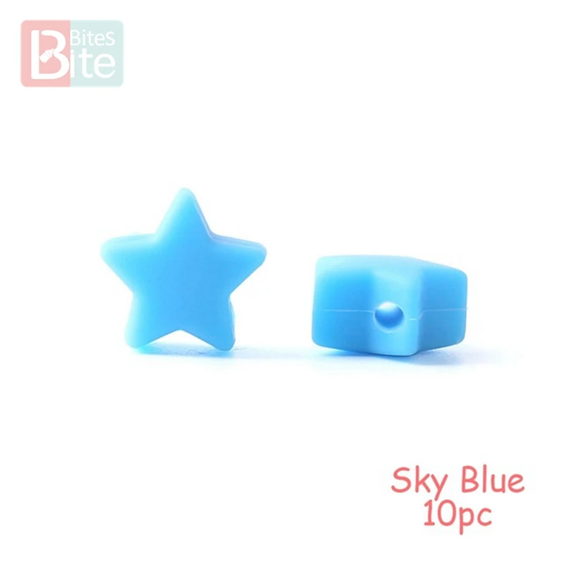 Sky Blue Star Кусачки 10 шт. силиконовые бусины, прорезыватель звезда пищевой перле Силиконовые Прорезыватели грызунов DIY цепочка для прорезывания зубов пустышка цепь - Цвет: Sky Blue Star