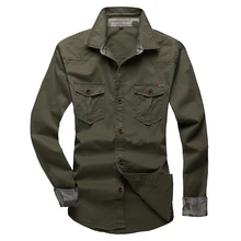 Рубашка мужская брюки-карго Длинные рукава Большие размеры хлопок Военный стиль осень весна мужская повседневная рубашка
