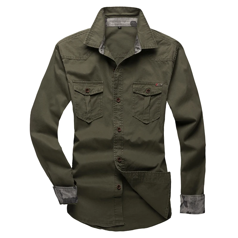 Shirt men cargo long sleeve Plus size 100Cotton military style Autumn