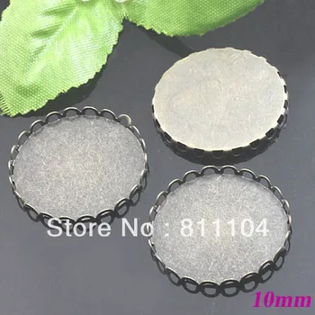 

10mm Antique Bronze Plated Copper Blank Round Lace Pendant Trays Bases Bezel DIY Cameo CABs Jewelry Findings Settings Wholesale
