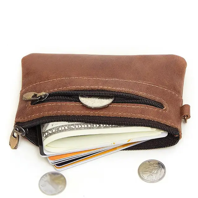 Men Genuine Leather Coin Purse Small Zipper Leather Purse Brand Male