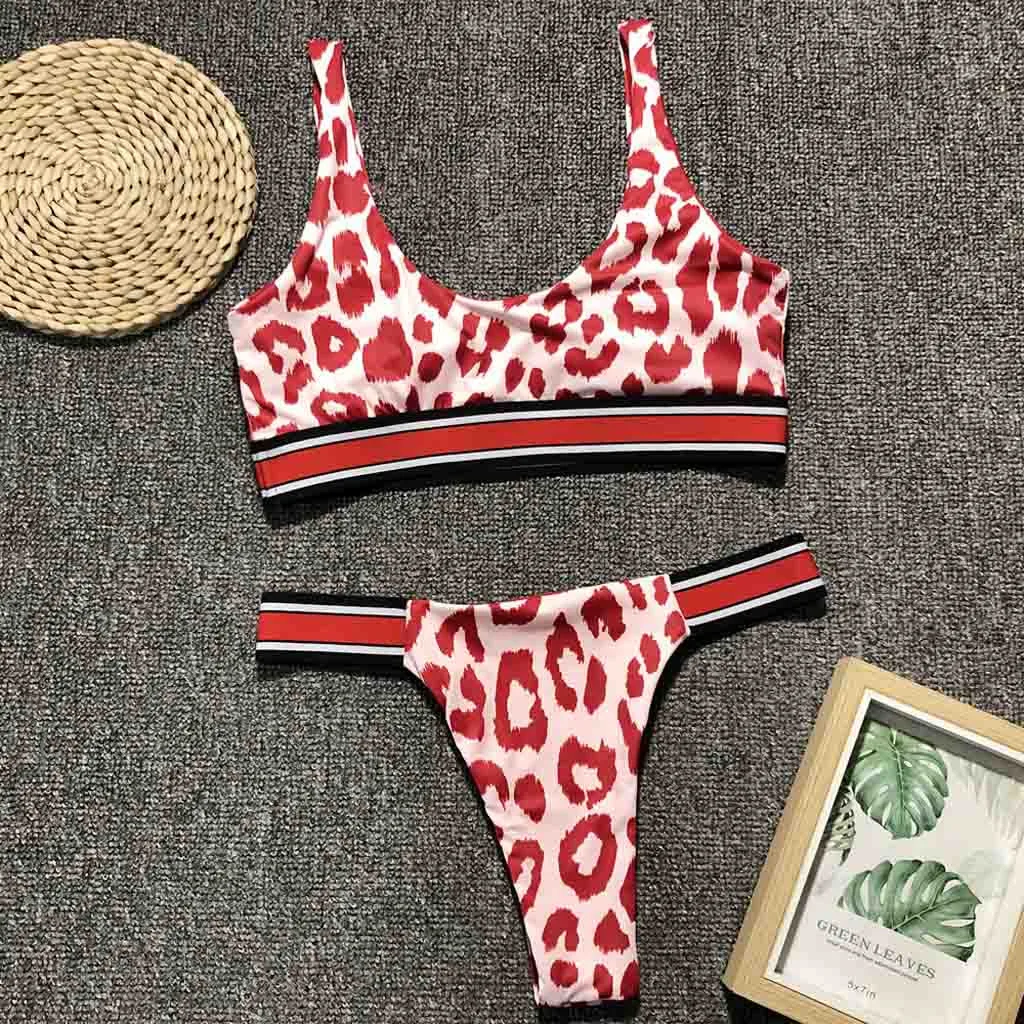 

2019 MUQGEW Women Leopard Print Bikini Sexy Push-Up Pad Swimwear Pink Bathing Swimsuit Beachwear Set Summer swim suit biquine