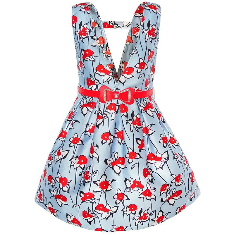 

Girls Dress Red Belt Flower Suspender School Uniform 2018 Summer Princess Wedding Party Dresses Size 5-12