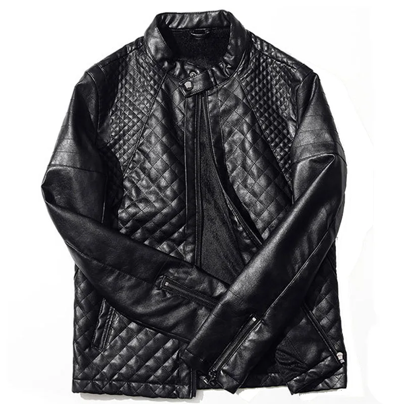 TANGNEST/2019 модная клетчатая дизайнерская мужская кожаная куртка тонкий воротник