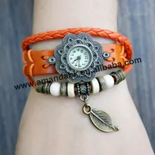 120 шт./лот модные кожа, дамские ручные часы, нарядные часы 5 видов цветов с подвеской листьями, лучшие женские Роскошные наручные часы с кожаным ремешком