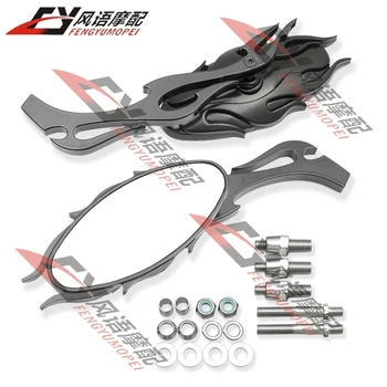 

Motorcycle Rearview Mirror For Harley Davidson 883 /1200 cruise modified metal flame Prince rear view mirrors/Side Mirrors Black