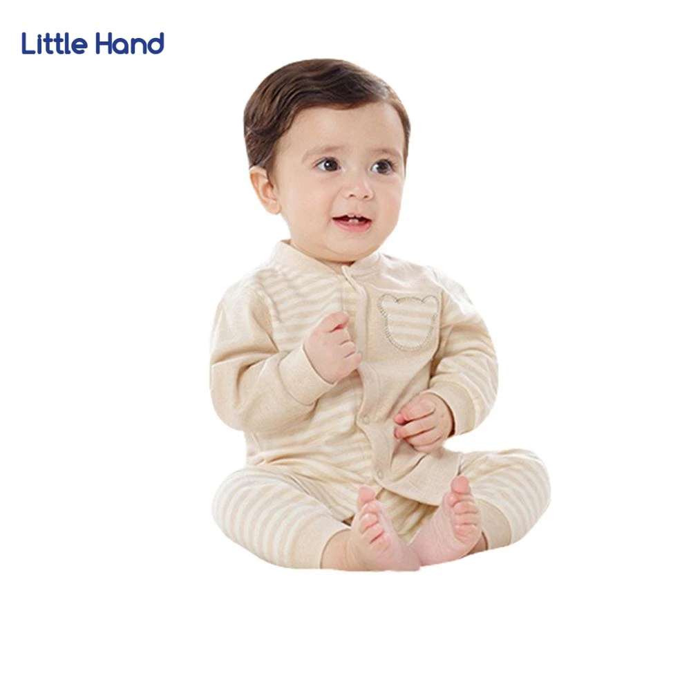 2pcs Unisex Children Pamaja Sets Cotton Baby Infant Clothing Set Khaki Striped Long Sleeve Pjs