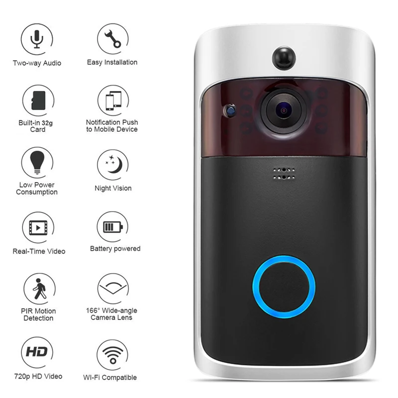 WiFi Smart Wireless Security DoorBell HD 720P Visual font b Intercom b font Recording font b