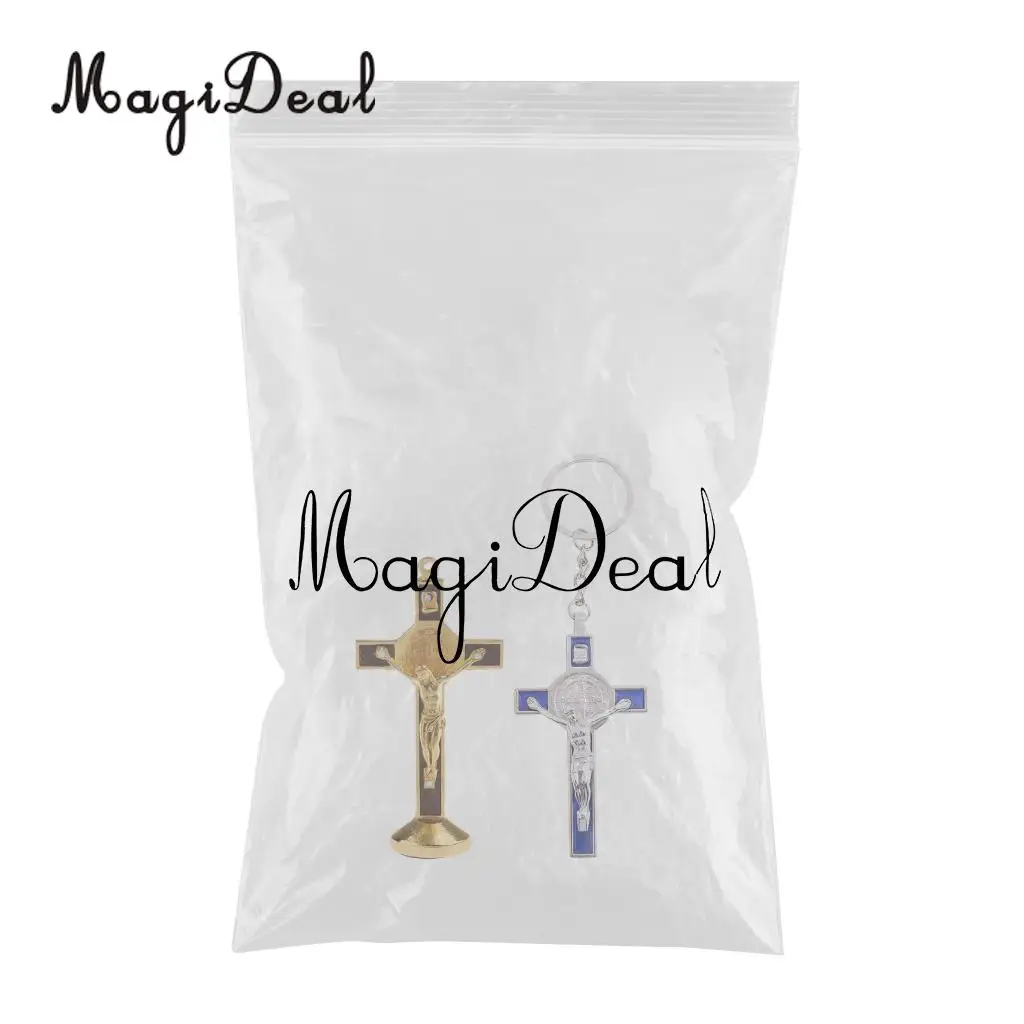 2PCS Crucifix Jesus Christ On The Stand Cross Figurines for Home Chapel Ornament