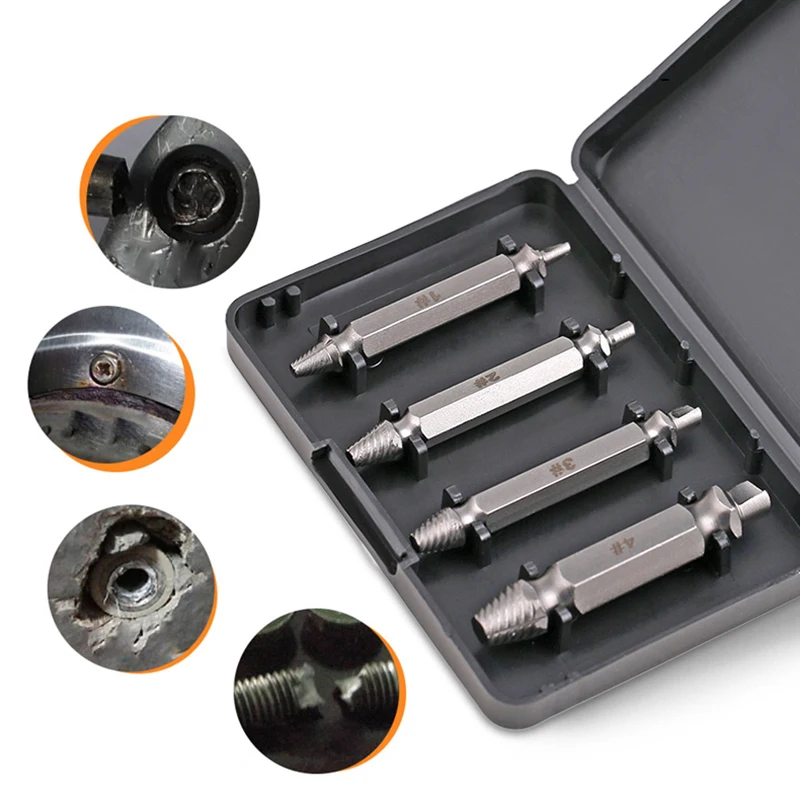 

Jewii 4Pcs Drill Bit Damaged Screw Extractor Power Tools Double Side Drill Bit Bolt Stud Stripped Screw Remover Tool