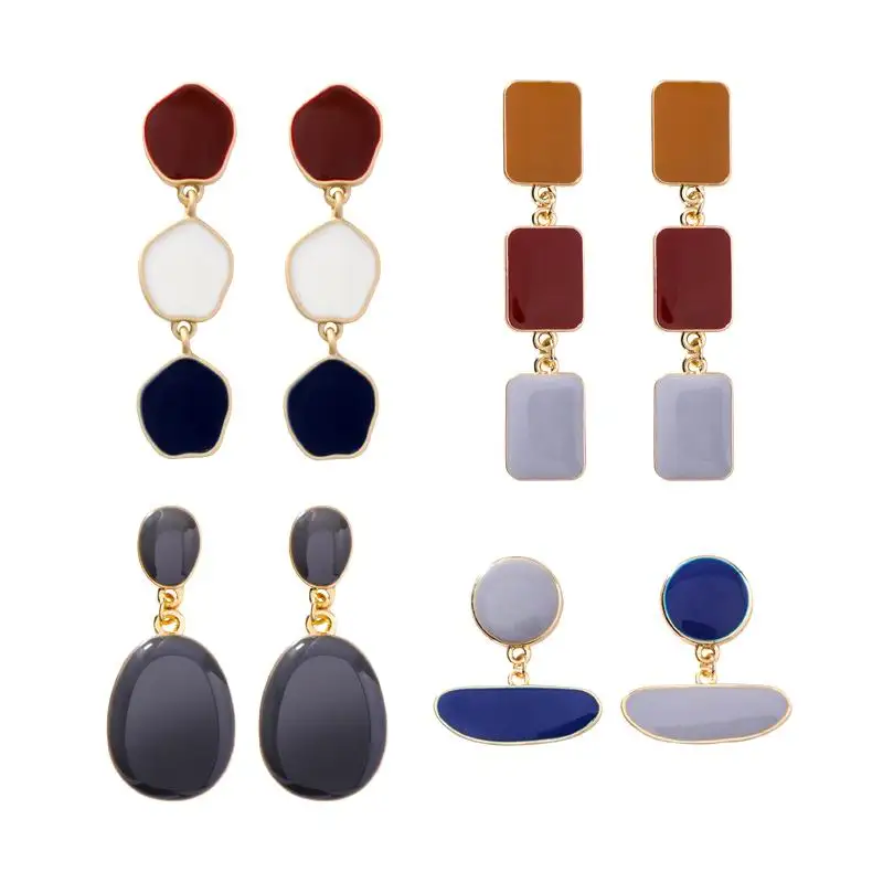 

MENGJIQIAO 2019 Colorful Enamel Vintage Long Statement Earrings For Women Geometric Irregular Oval Square Water Drop Oorbellen