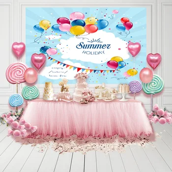 

Photography Backdrops Blue sky and white clouds Baby Birthday Party Customized Photo Backdrop Studio Background Coloured balloon