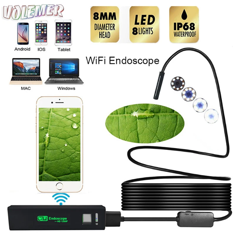 

Volemer video endoscope HD 1200P Soft Flexible Tube IP68 waterproof Wireless Wifi Borescope Video Inspection for Android/iOS