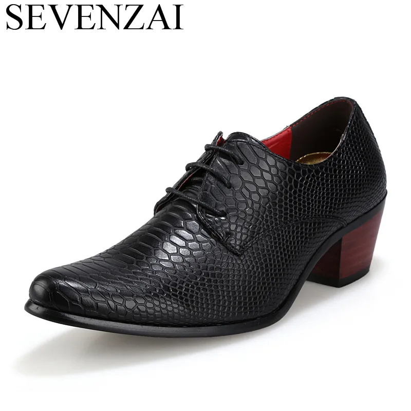 

luxury brand british men's leather shoes fashion man pointe toe high heel casual unique studded crocodile oxford shoes for men