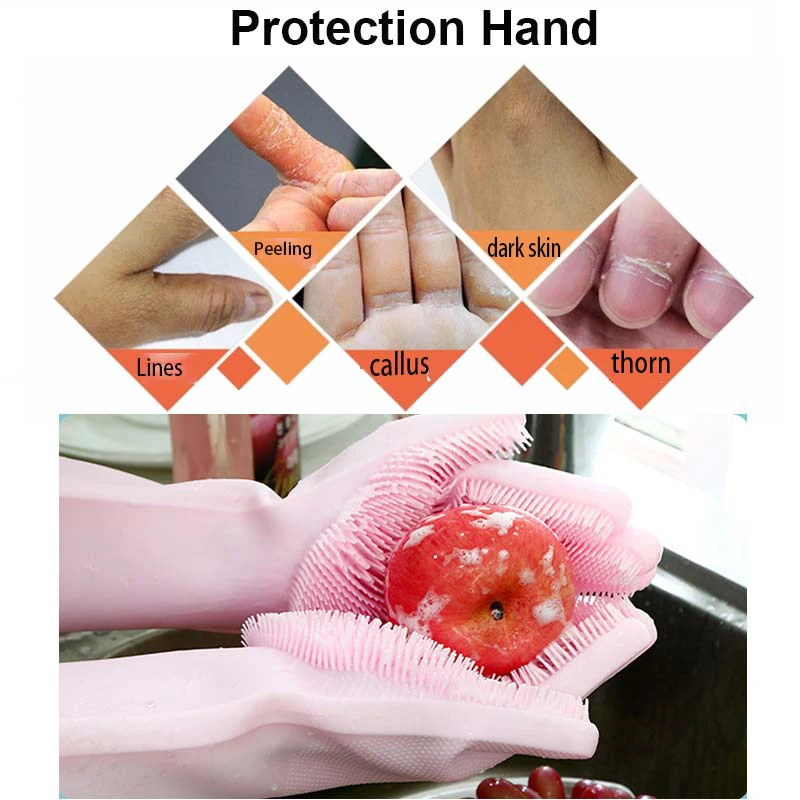A Pair Silicone Dishwashing Gloves Magic Cleaning Hand Kitchen Dish Washing Gloves Rubber Multipurpose Home Bathroom Dirty Tool