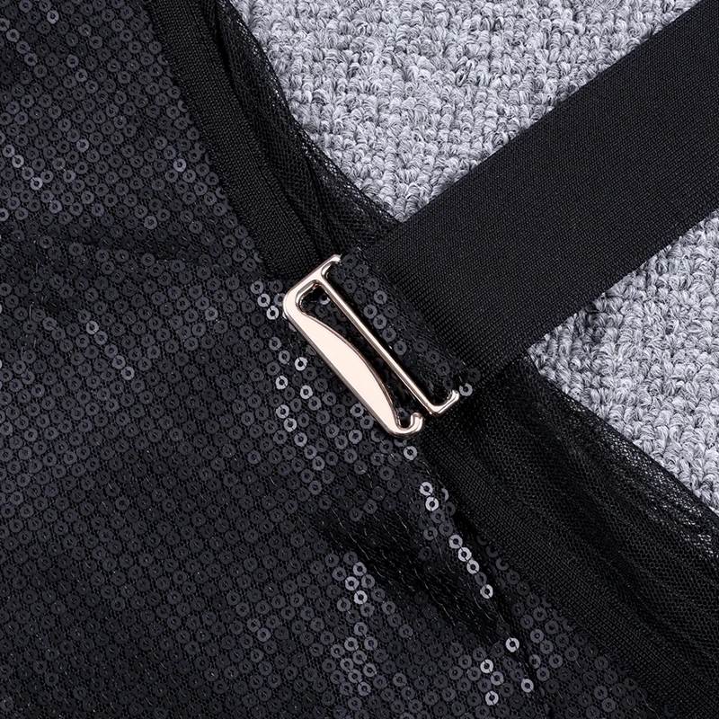 Ocstrade черный круглый вырез с длинным рукавом Мини сетка мода блесток Bodycon платье SW061-Black