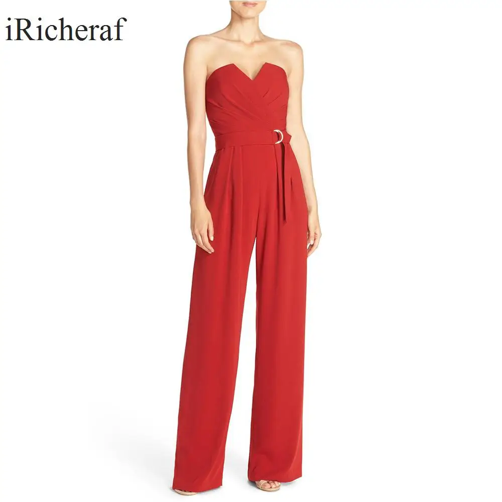 Red Jumpsuit For Women Sexy Strapless Slim Waist Multi