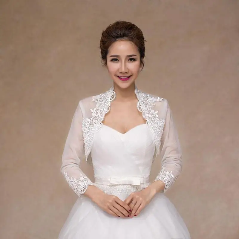 

White Lace Bridal Formal Jackets Cape Mariage 2020 Women Evening Tulle Bolero Long Sleeve Wedding Wraps Shawl Bride Coat