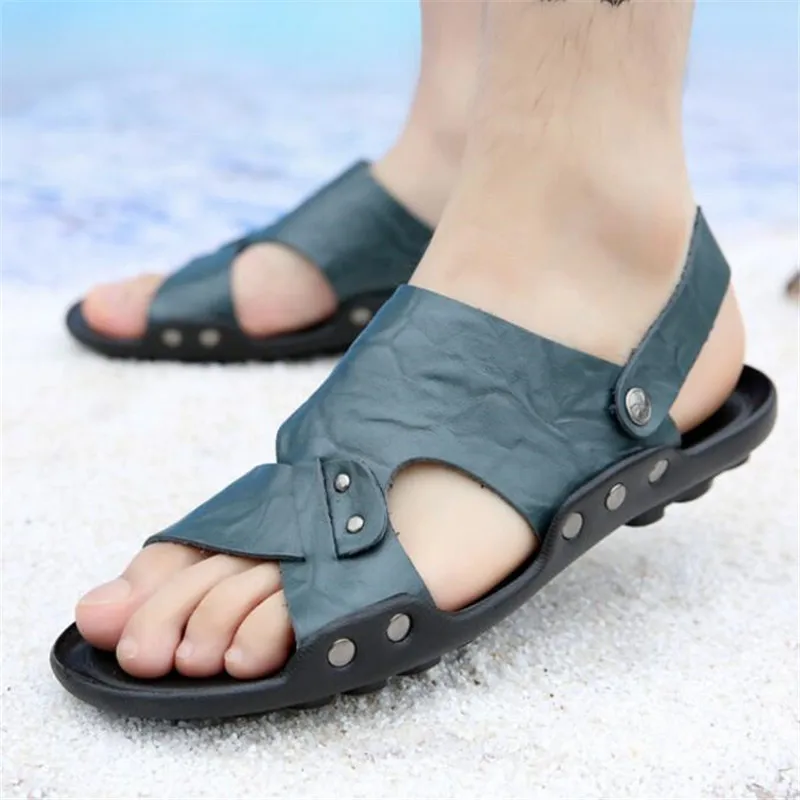 

Men's sandals men's summer leather beach shoes casual shoes new thick bottom slip large size sandals and slippers men's shoes