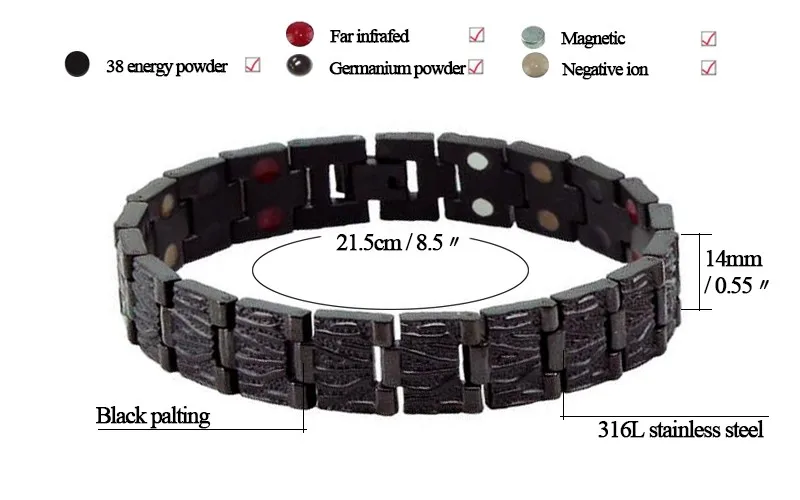 Магнитотерапия Здоровье Исцеление человек браслет 316L нержавеющая сталь облегчение усталости стильный человек широкий золотой версии анионовый браслет
